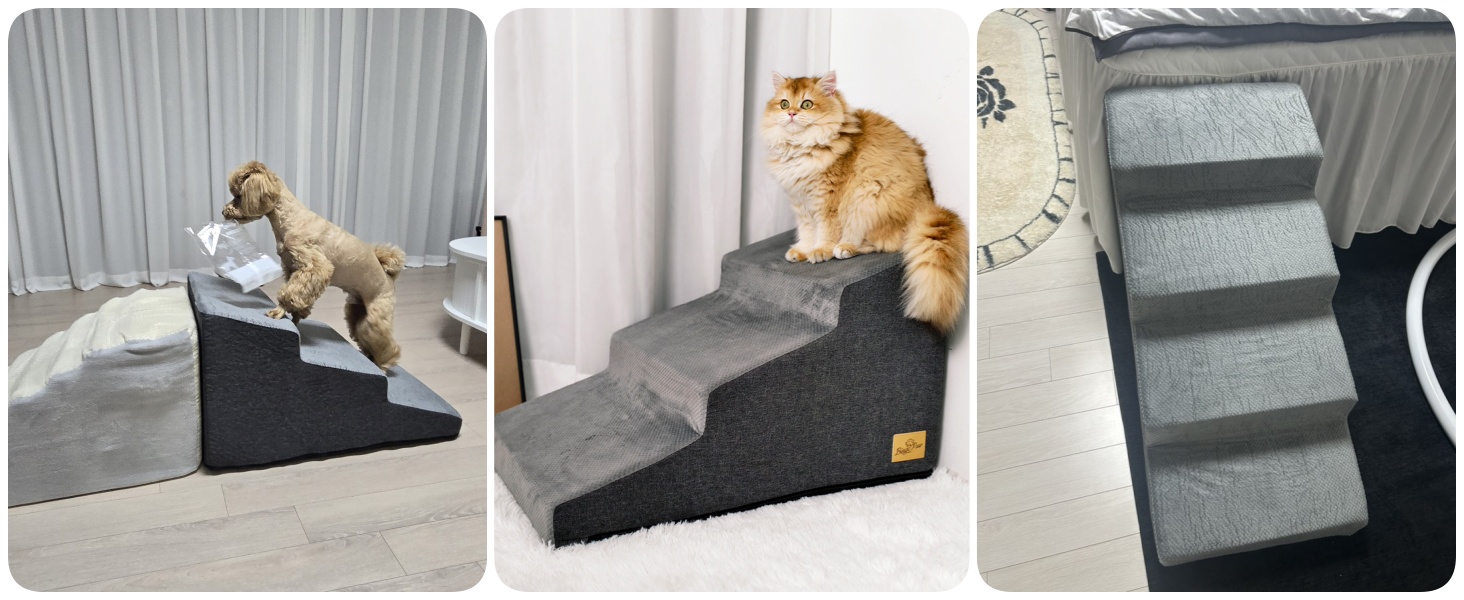 Сходинки для собак BingoPaw: 3 сходинки, 40 см, знімний чохол, протиковзкий, для маленьких собак, котів, до дивану/ліжка, 39x65x40 см