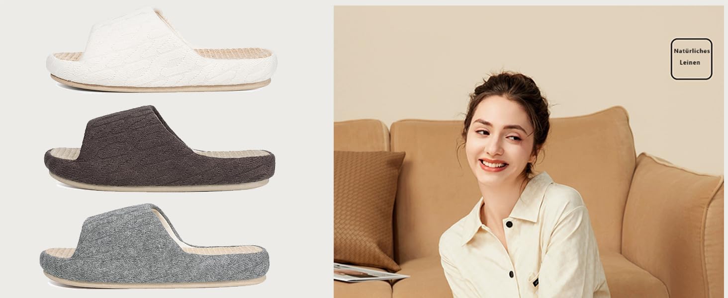 Тапочки жіночі Eagsouni з льону, зручні, антиковзні, з піною пам'яті, для дому, теплі, 37/38 EU, бежеві