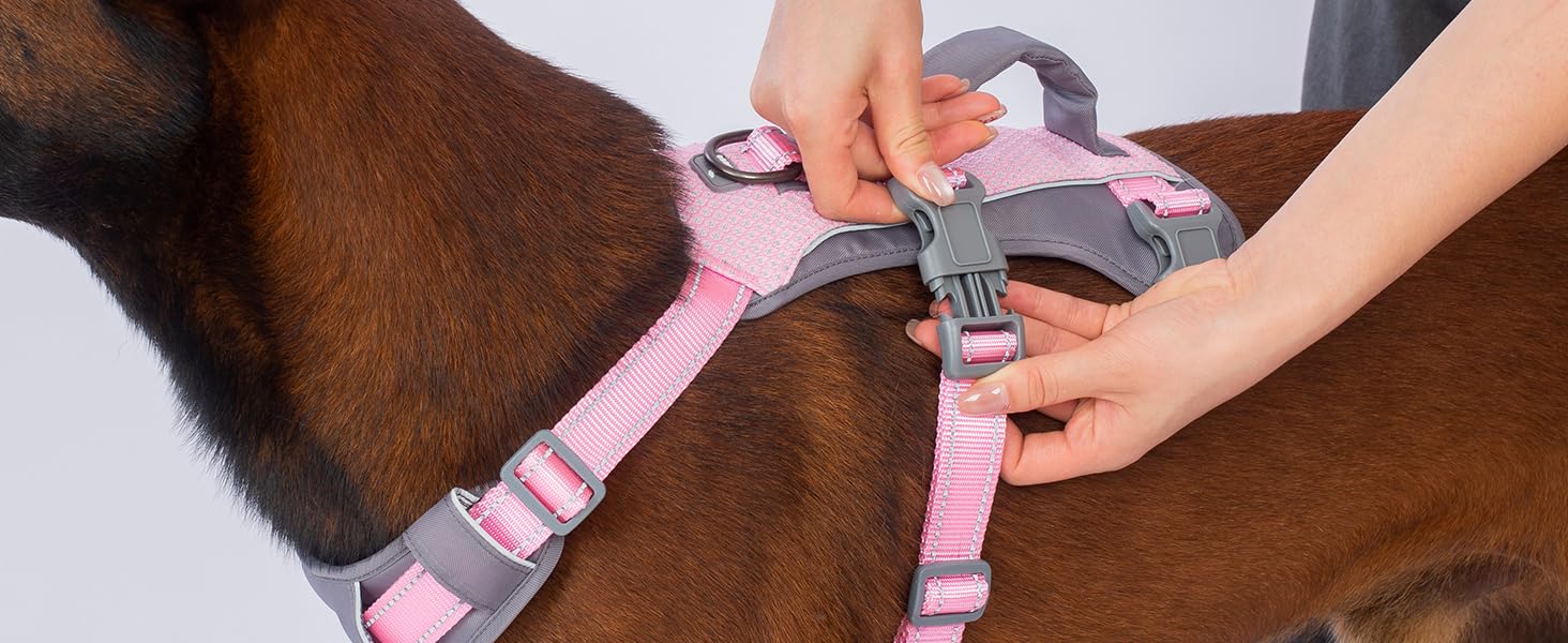 Безпечний нашийник для собак Huntboo: анти-втеча, для паніки, з ручкою, регульований (M, рожевий)