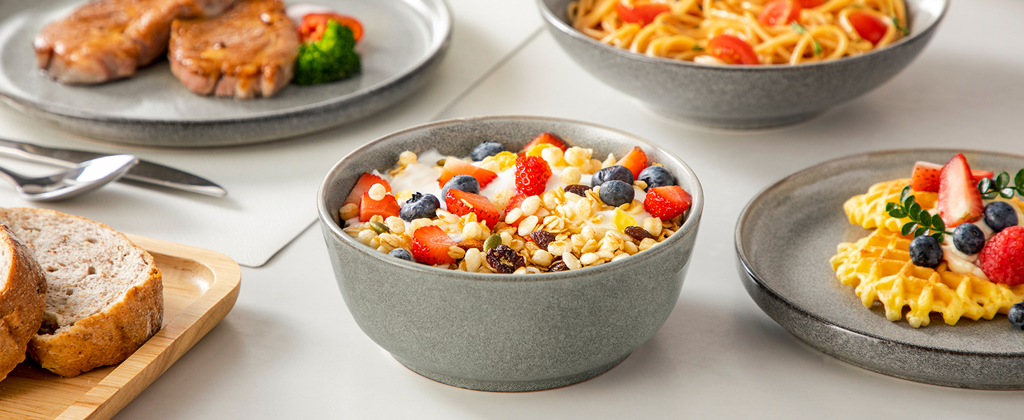 Набір посуду Steingut vancasso ANYA (48 предметів) - 6 осіб, сучасний сервіз з тарілок, десертних тарілок та мисок, коричневий. Підходить для миття в посудомийній машині та використання в мікрохвильовій печі.