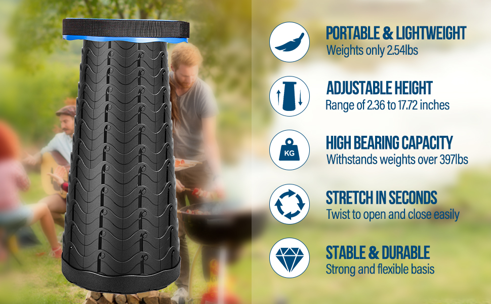 Складний туристичний стільчик-телескоп, 397Lb, блакитний. Легкий, стабільний, регульований по висоті. Для кемпінгу, риболовлі, пікніка, відпочинку вдома та подорожей.