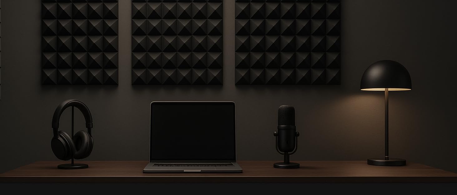 Акустичні панелі для шумоізоляції 30x30x5 см, набір 6 шт. (Сірий) — Професійні звукопоглинаючі панелі для студії, подкастів, дому та офісу з клейкою стрічкою