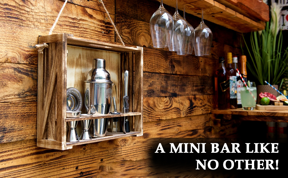 Набір для приготування коктейлів PAVOCI: 11 предметів, шейкер, барменський інструмент з нержавіючої сталі, дерев'яний підставник, аксесуари. Ідеально для дому, бару, професійного використання