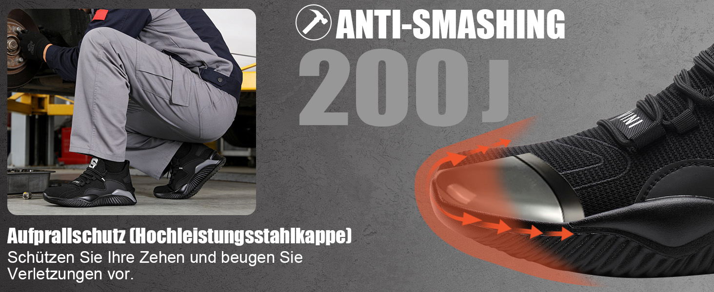 Робочі черевики / захисні черевики для чоловіків та жінок. Легкі, з металевим підноском, дихаючі, неслизькі, спортивного стилю, чорного та сірого кольорів, розміри 36-46 EU.