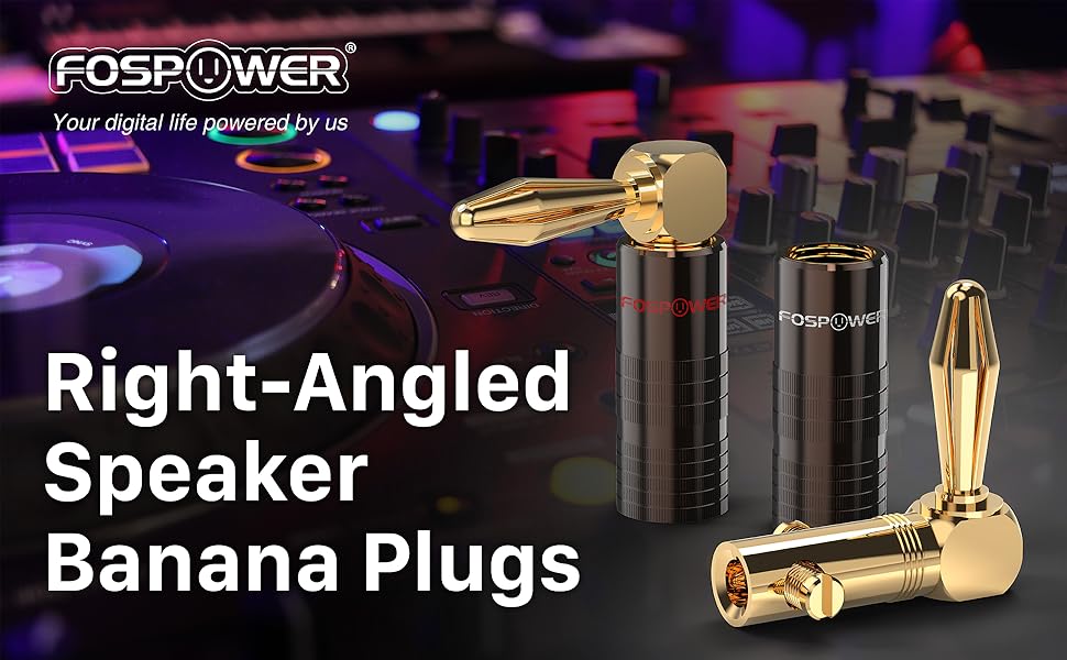 Позолочені кутові бананові роз'єми FosPower для акустичних кабелів, Hi-Fi підсилювачів та домашнього кінотеатру, з подвійними фіксаційними гвинтами (12 шт / 6 пар)