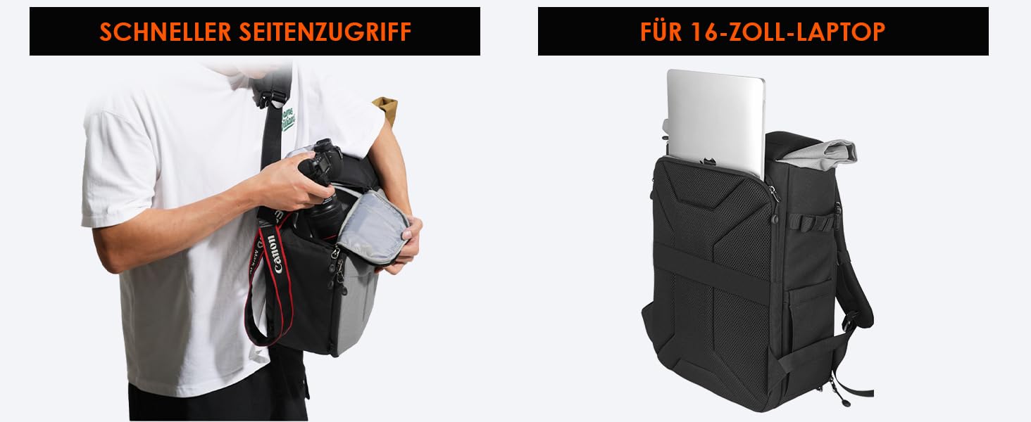 Рюкзак для камери Tarion Rolltop: професійний фоторюкзак з жорсткою оболонкою, відділенням для 16-дюймового ноутбука, сумісний з DSLR/SLR камерами, об'єктивами та штативом (сірий)