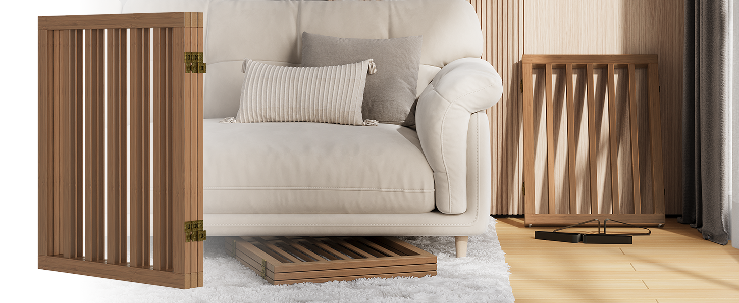 Бамбукове переносне захисне ґратка для собак Semiocthome, 3 секції, 61 см, для дому, біле