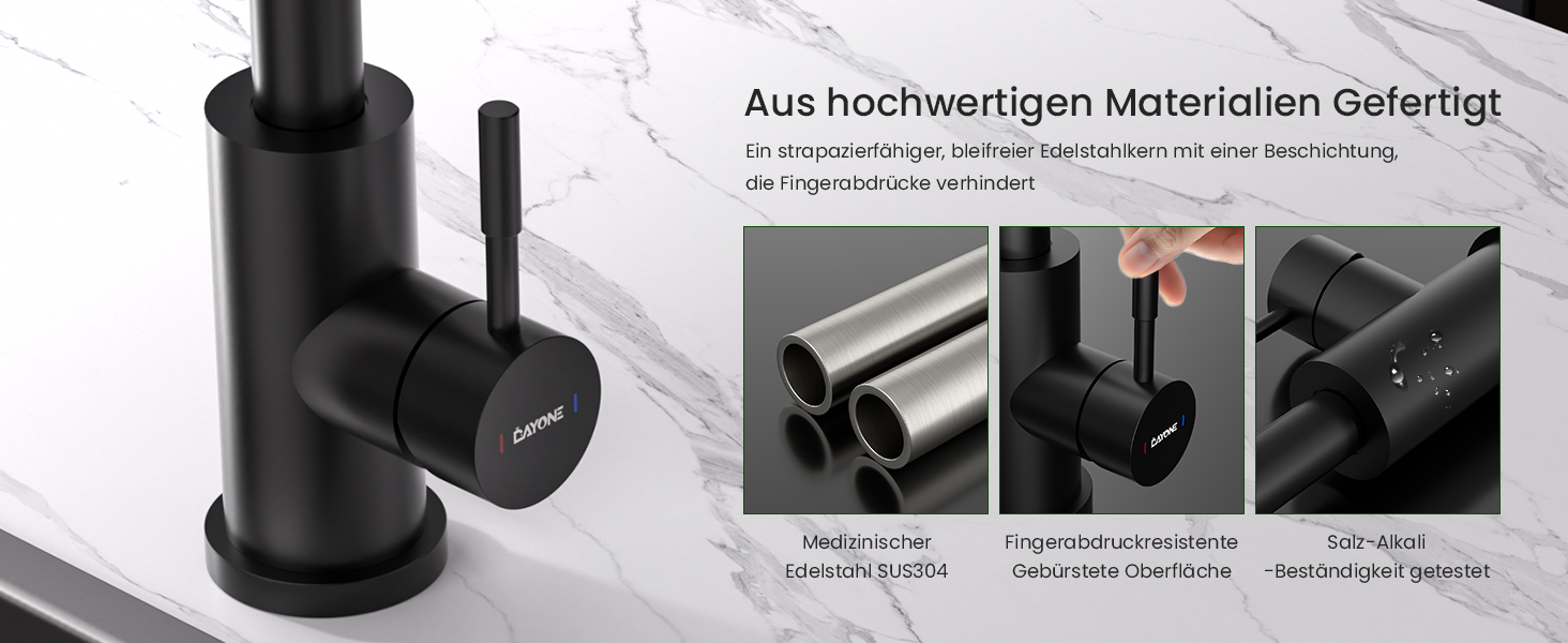 Кухонний змішувач DayOne з висувною лійкою, нержавіюча сталь SUS304, високий тиск, кухонний кран з 2 функціями, поворотний на 360°, для кухні (низький тиск, 247mb-niederdruck)