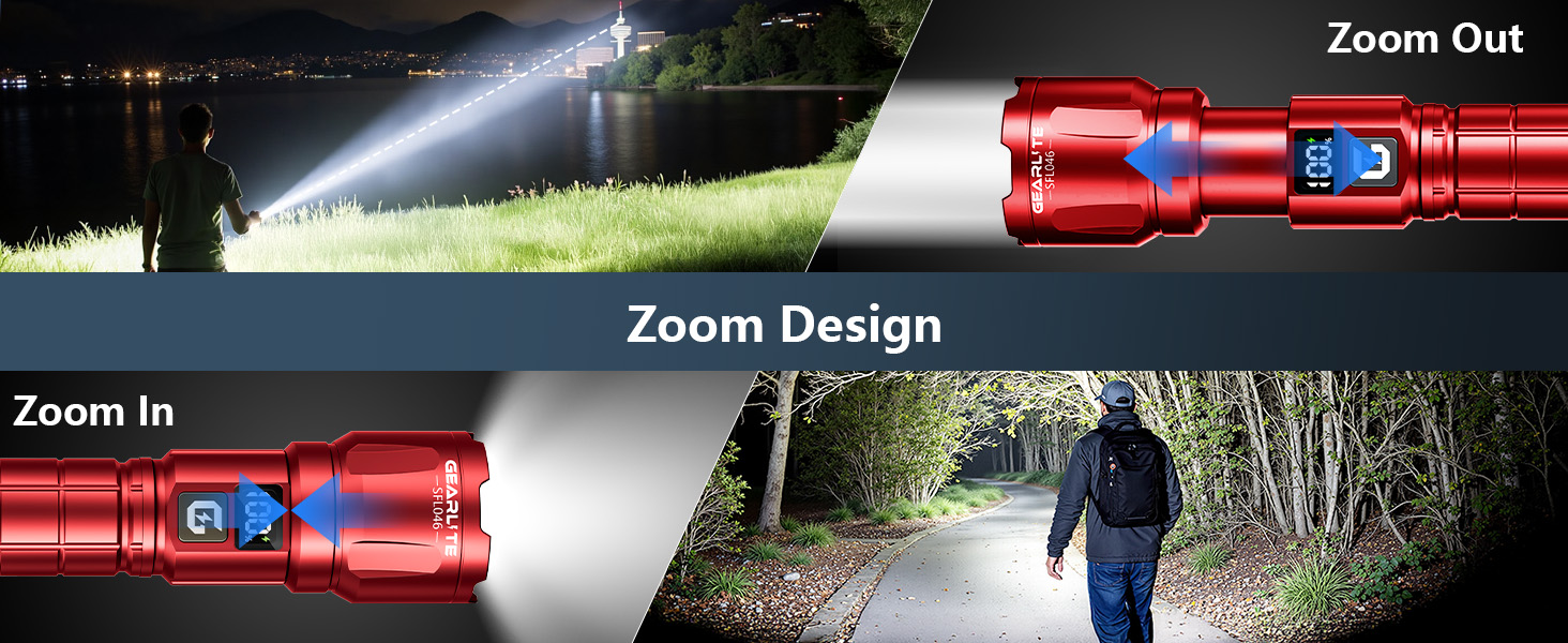 LED ліхтарик Gearlite, 6000 люмен, тактичний, з регулюванням фокусу, 3 режими, водонепроникний IP65, для кемпінгу, риболовлі, туризму, надзвичайних ситуацій (червоний, 1 шт.)