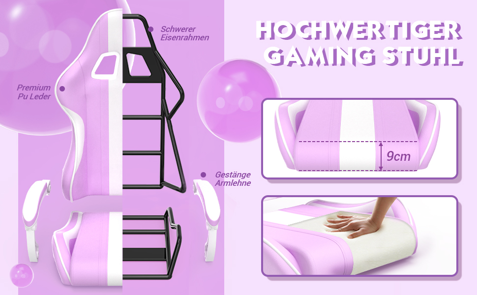 Ergonomic Gaming Chair with Footrest - Racing Style PC Gaming Chair with Headrest, Lumbar Support & Bunny Ears (Violet)