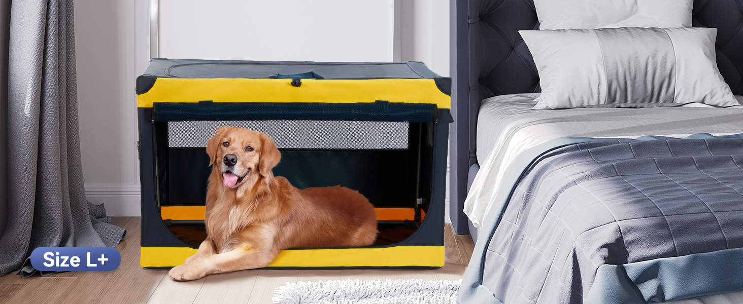 Складана переносна вольєр для собак великих порід, жовтий (XL, 64 x 63 x 100 см)