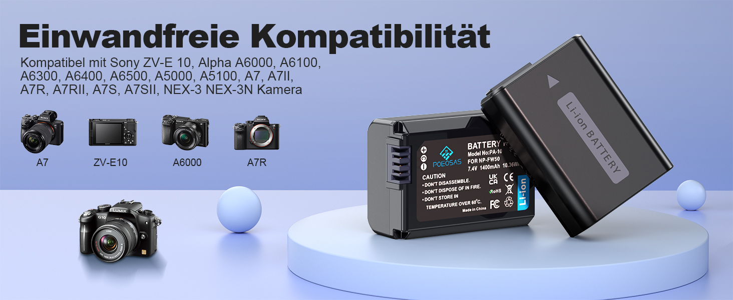 Акумулятор NP-FW50 1400 mAh з USB-C 20W для Sony ZV-E10, Alpha A6000/A6100/A6300/A6400/A6500/A5100/A7/A7II/A7R/A7RII/A7S/A7SII (2 шт.)