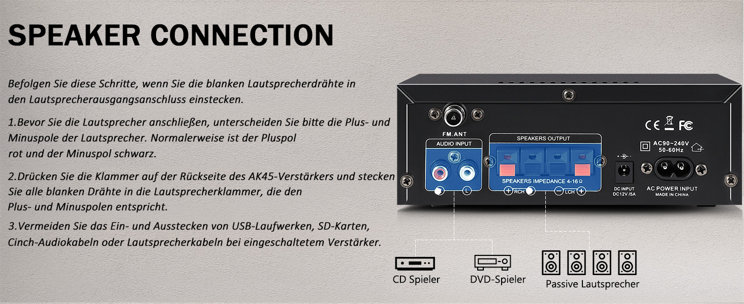 HiFi підсилювач WOOPKER AK45 Pro, 500 Вт, Bluetooth, 2-канальний, стерео, міні аудіо ресивер з FM-радіо, USB/SD/AUX/RCA/MIC входами, 12В/220В для колонок