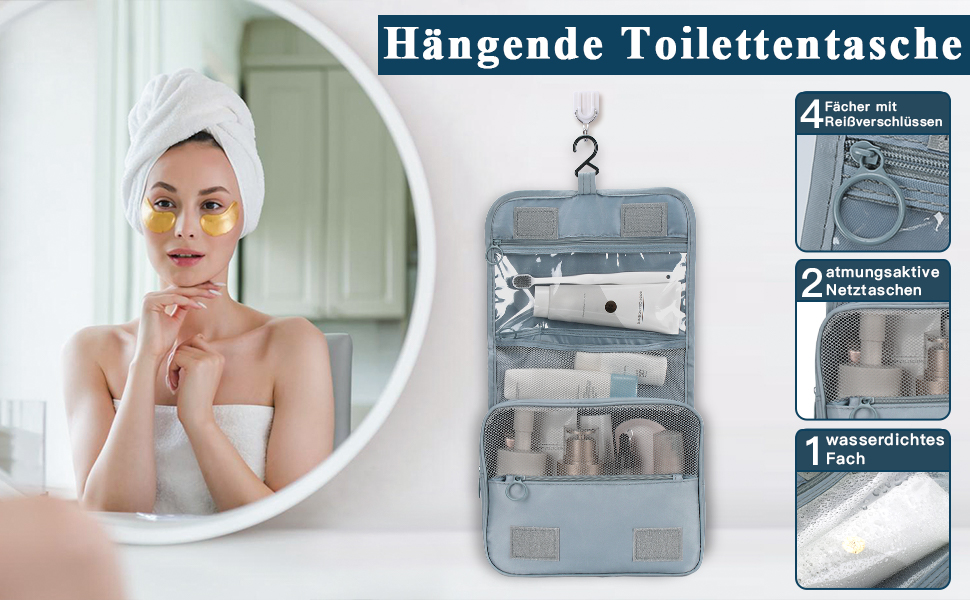 Зівакат Косметичка для душу на блискавці, водонепроникна, з ручкою, для подорожей, спорту, кемпінгу – сіра