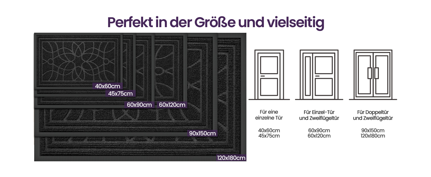 Килимок для дому та вулиці DEXI, 90 x 150 см, чорний, антиковзаючі, миється, для входу, балкону, тераси