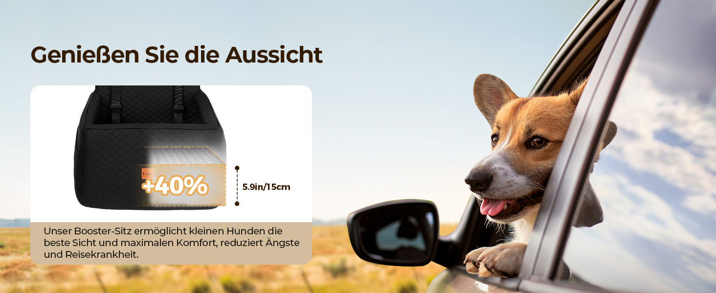 Автокрісло для собак Petcozife - чорний, для собак до 15 кг, знімний, з товстим килимком та 2 страхувальними ременями