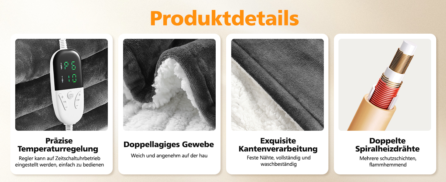 Електрична ковдра OneAmg з таймером та пультом, 155x180 см, 6 режимів нагріву, машинне прання, блакитна з кишенькою сірого кольору