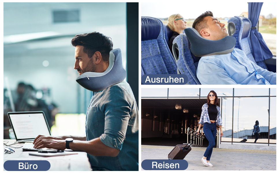 Ортопедична подушка для шиї Yeelan з піни Memory Foam, U-подібна дорожня подушка для дорослих, універсальна для літака, дому, офісу та кемпінгу, сіра