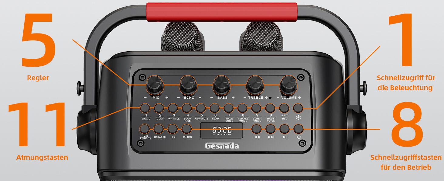 Караоке Машина з 2 мікрофонами, Bluetooth, PA Система з FM, USB, TF, AUX, Ехо, Регулювання Bass/Treble, Чорний