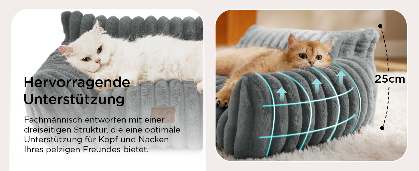 Ортопедичне ліжко для котів BEDSURE великого розміру 61x46x25 см - зручне диван-ліжко для собак та котів, м'яке, з антиковзким покриттям, Kamel