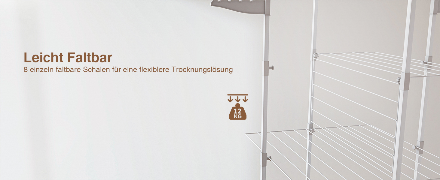 Стійка для сушіння білизни Innotic з 4 рівнями, складна та компактна на колесах, 168 см, для балкону та маленьких квартир, біла