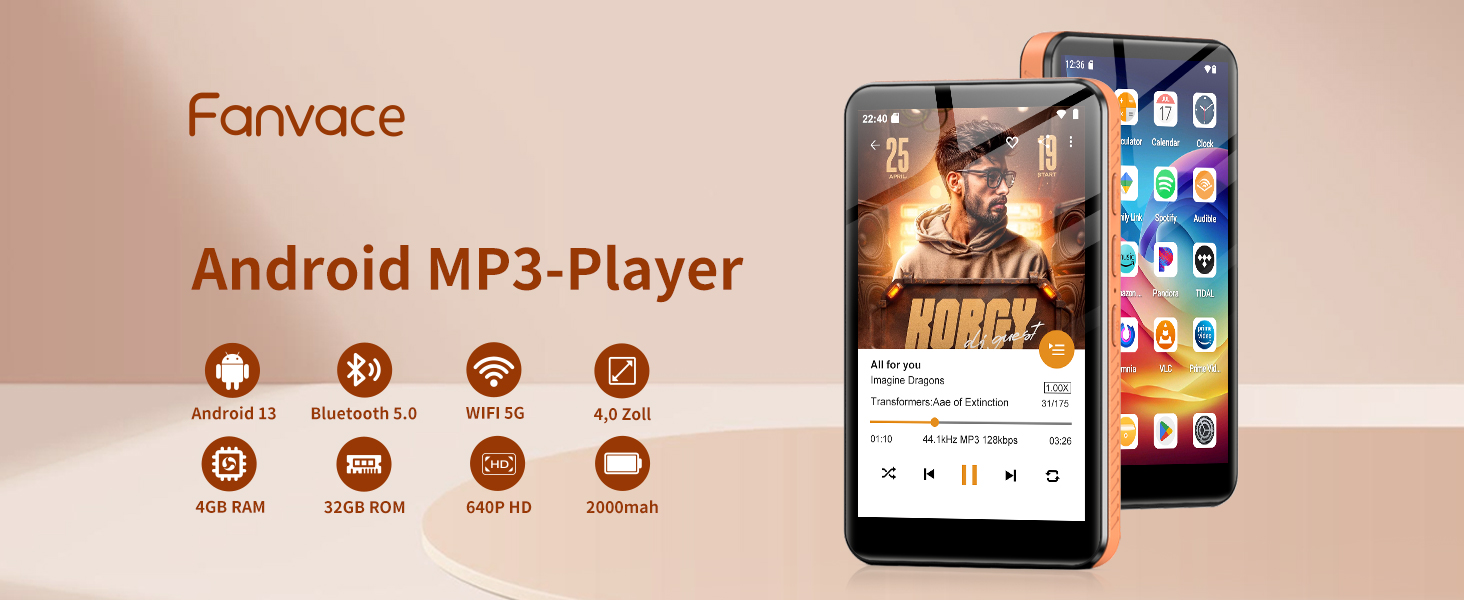 MP3 плеєр Bluetooth WiFi Android 13, 4