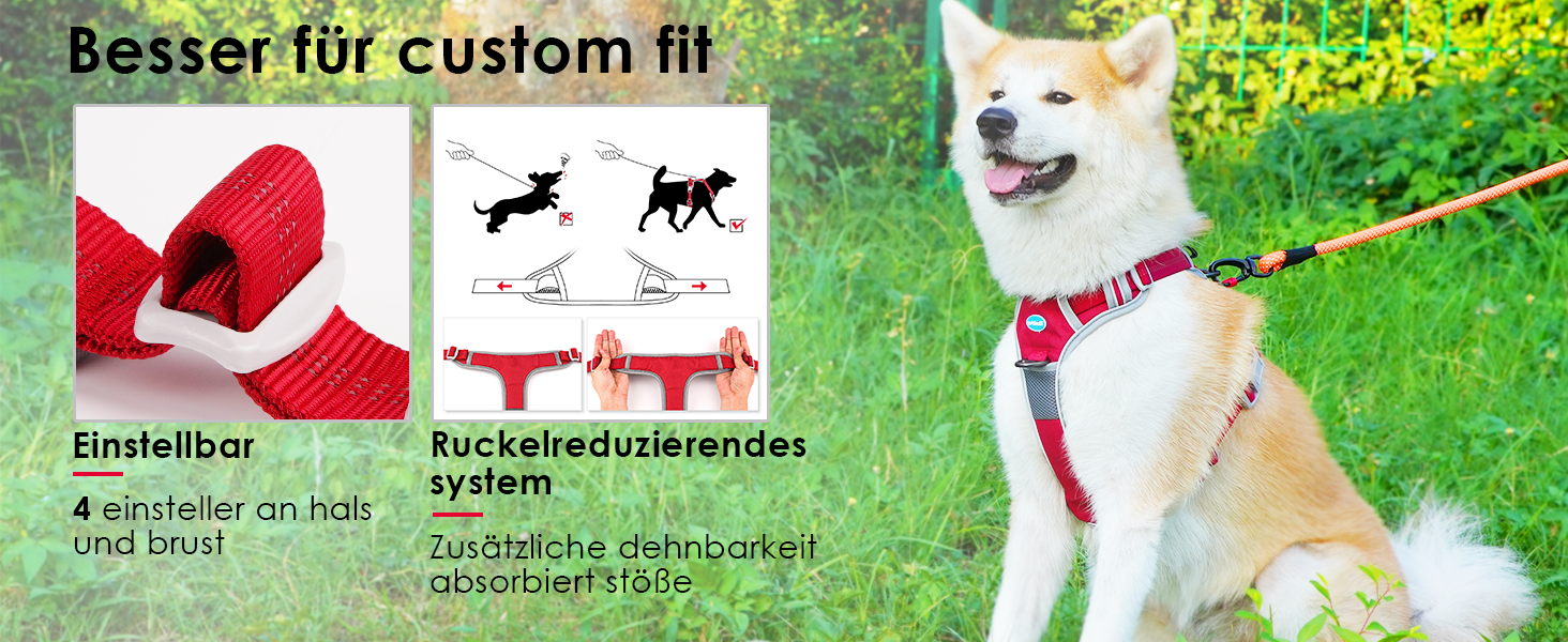 Шлейка для собак ThinkPet No-Pull, дихаюча, для малих, середніх та великих собак, регульована, м'яка, для прогулянок, безпечна, з контролем, з підкладкою, світловідбиваюча, червона, з повідком 150 см, розмір M