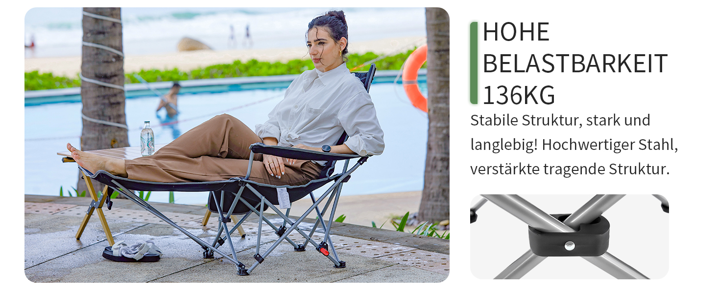 Кемпінговий стілець-шезлонг WEJOY 2-в-1, складний, з регульованою спинкою та підставкою для ніг, чорний (2 шт.)