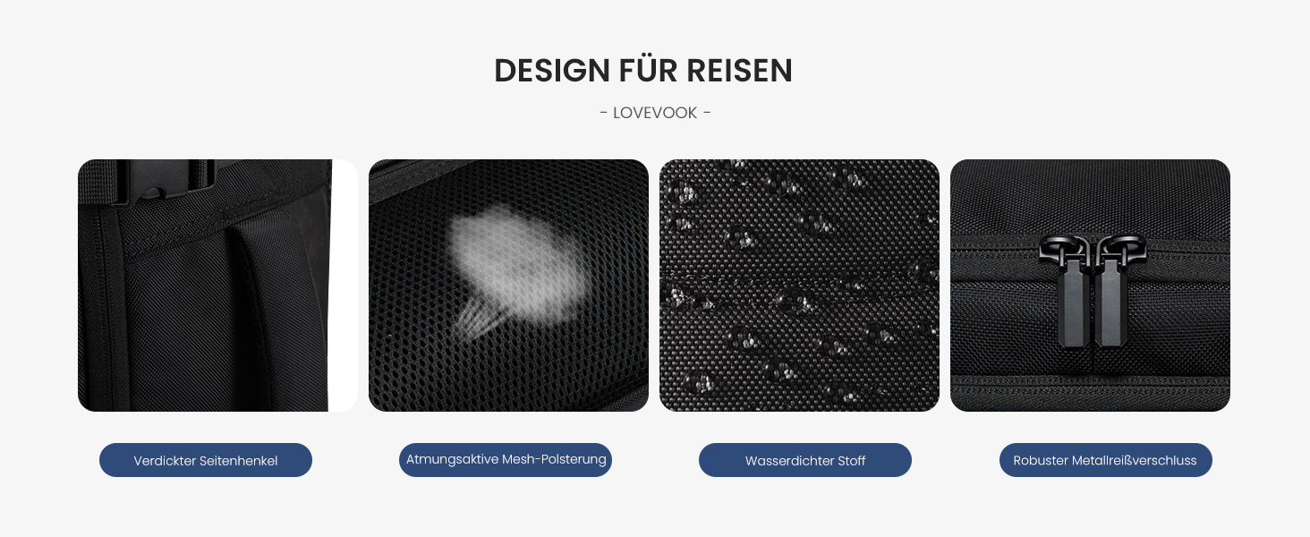 LOVEVOOK Рюкзак для ручної поклажі, дорожній рюкзак чоловічий/жіночий, 40л, з відділенням для ноутбука, чорний (45 x 32 x 20 см)