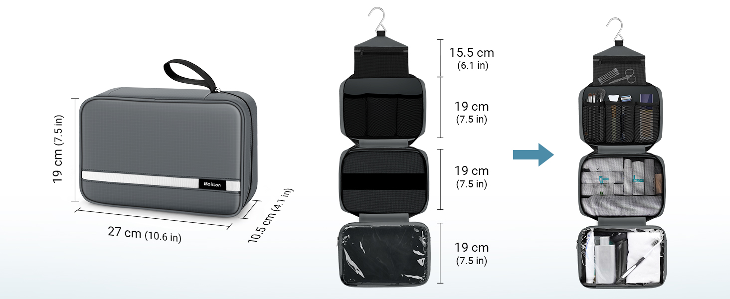 Сумка для туалетних аксесуарів Maliton: велика водонепроникна сумка-органайзер для подорожей, спорту та басейну | 4 відділення | Складана та компактна (Сірий)