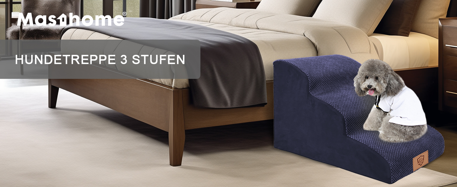 Сходинки для собак Masthome: 3 сходинки, блакитні, для маленьких собак та котів, 40 см, знімний чохол