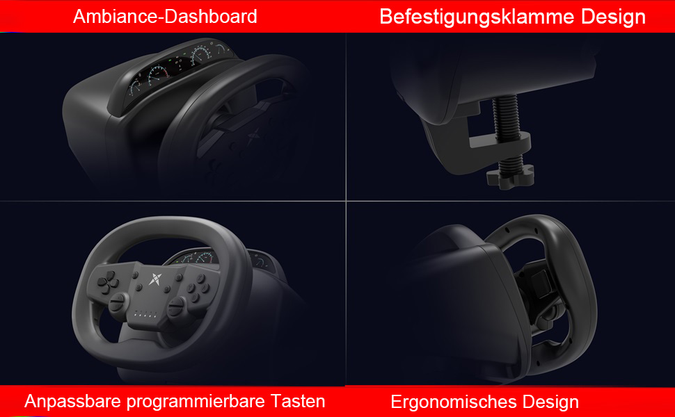 Руль для ПК DOYO з педалями та перемикачем передач, 270° оберт, Bluetooth, вібрація, сумісний з PC, PS3, PS4, Switch, Android, чорний