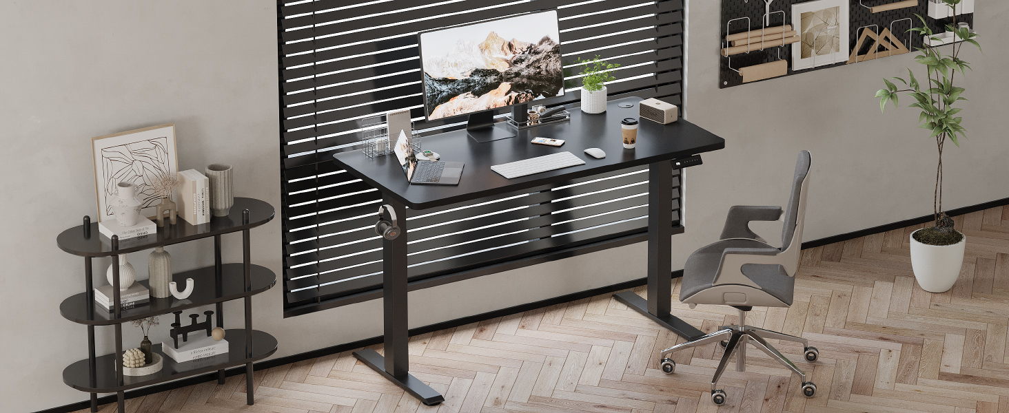 Devoko Adjustable Height Desk - Electric Standing Desk with Memory Function, 73-118cm Height, Collision Detection, Black, 140x60cm
