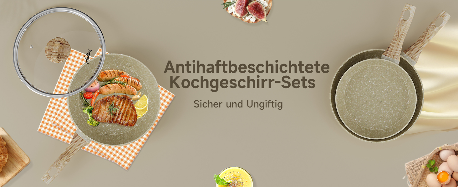 Набір посуду HOMELUX Induktion: 12 предметів, алюміній, антипригарне покриття, посуд з кришкою, без PFOA та PFOS, для індукційних плит