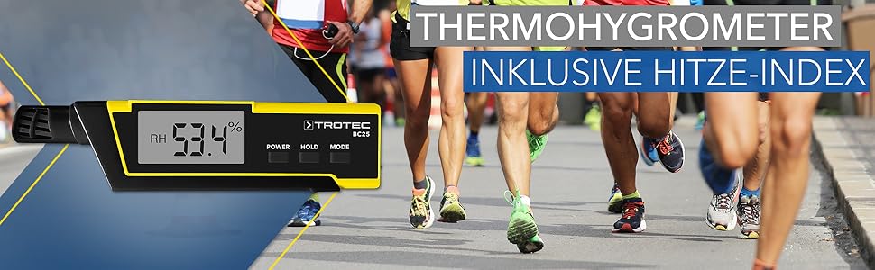 Гігрометр та термометр TROTEC BC25, вимірювання вологості й температури повітря від -20°C до +50°C, індекс спеки, відчутна температура