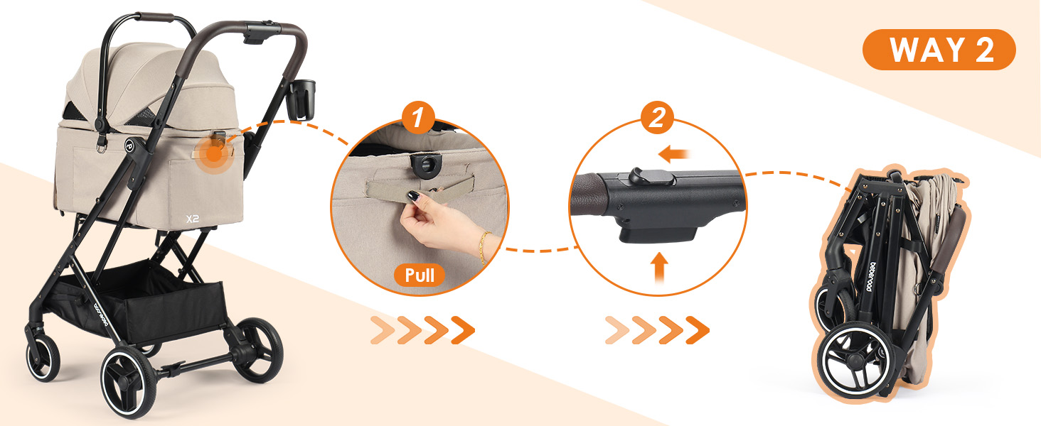 Візок для тварин Beberoad Pets X2: для собак та котів до 20 кг, знімний, складний, водонепроникний, бежевий