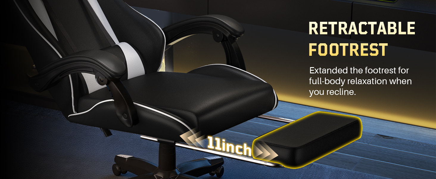 Ігрове крісло Bigzzia Ergonomic Gaming Stuhl з підніжкою та функцією масажу, біле