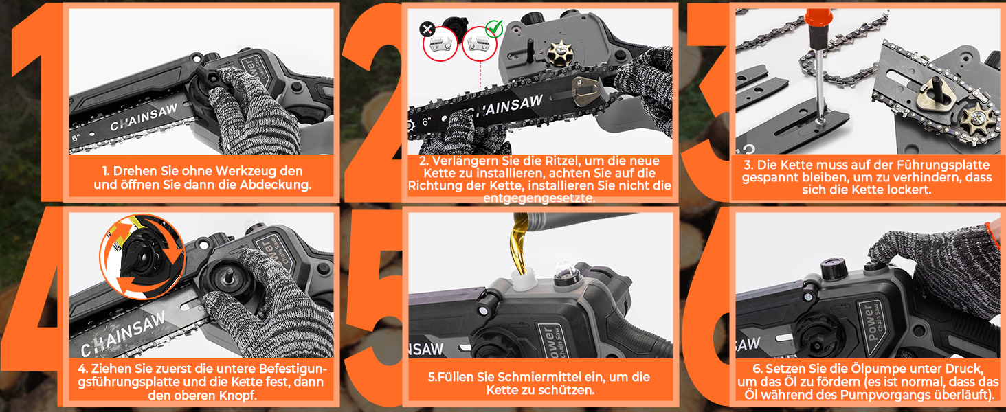 Акумуляторна міні-пила для саду та дерева 6 дюймів, 1000W безщітковий двигун, сумісна з Makita 18V, автоматичний змащувач, для обрізки гілок та дерева (1*2000mAh)