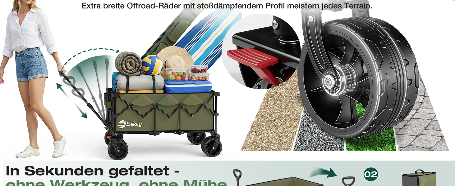 Бомбовоз Sekey XXXL, 300л, 200кг, для великих сімей, з великими колесами, розкладний, оливковий