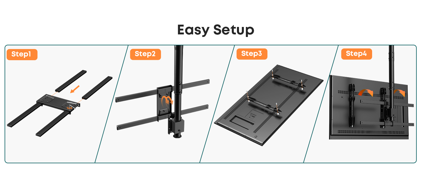 Adjustable & Tilting TV Ceiling Mount - Full Motion, VESA 600x400, Up to 86 Inch TVs, 60kg Weight Capacity