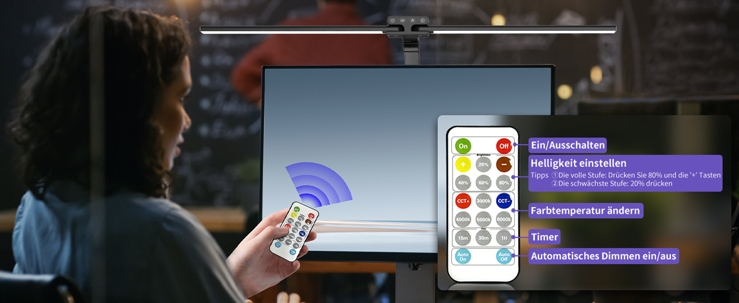 LED лампа для столу KableRika 24W з двома головками, регульована яскравість, з пульт дистанційного керування, захист очей, для офісу та дому, чорна