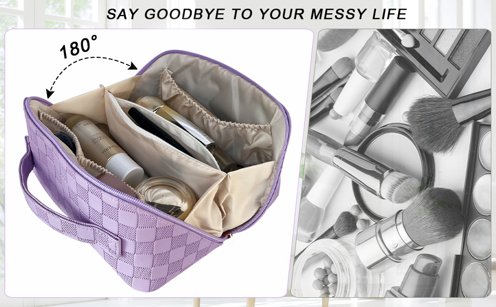 Жіноча косметичка для подорожей з великим об'ємом, водонепроникна, з перегородками, органайзер (Кремовий абрикос) (Світло-фіолетовий-1)