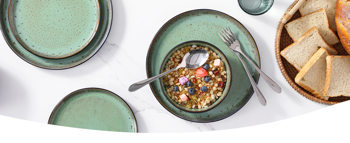 Набір посуду на 6 осіб vancasso AMBER, 18 предметів, ручної роботи, з реактивною глазур'ю, смарагдово-зелений