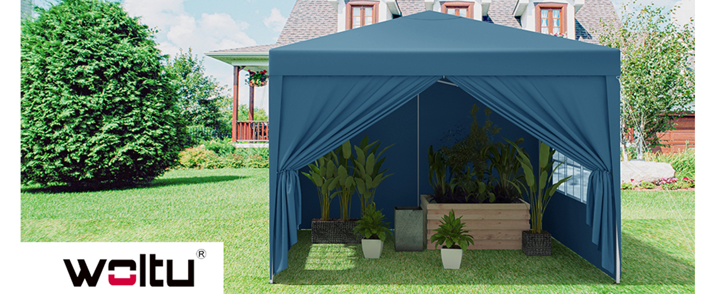 WOLTU Pop-Up Gazebo, Waterproof Folding Canopy, Sun Shade Event Tent with Side Walls, Garden Gazebo for Patio, Camping, Festival, Pagoda Tent, 3 x 3 m, Blue