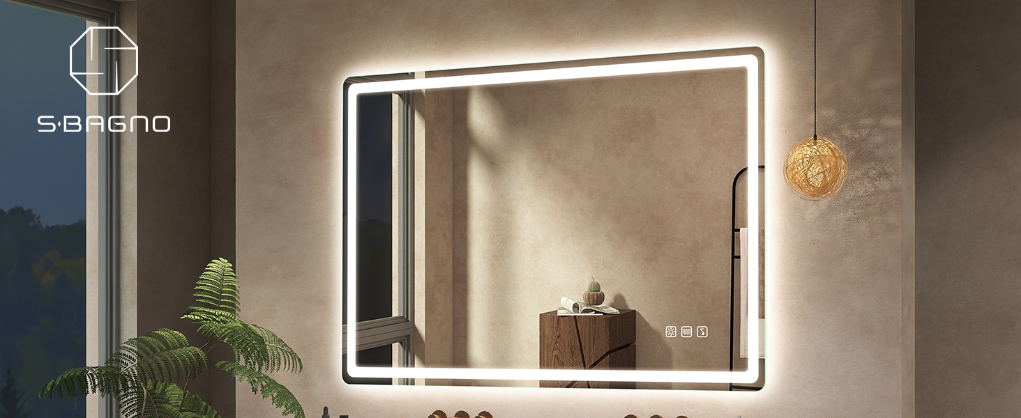 Дзеркало для ванної кімнати зі світлодіодною підсвіткою S'bagno Bluetooth 80x60 см, з підігрівом, регулюванням яскравості, пам'яттю, HD-скло, IP44, горизонтальне/вертикальне встановлення