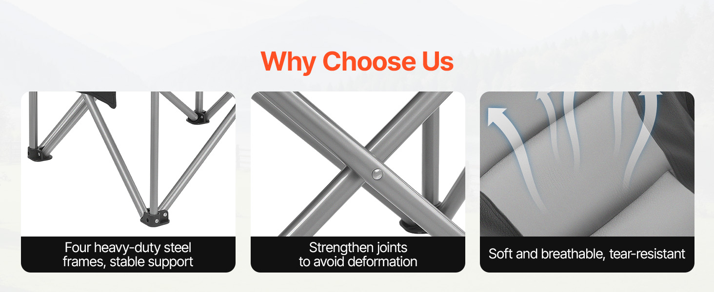 Складні кемпінгові крісла VEVOR 2 шт, надміцні (204 кг), з підлокотниками та підсклянником, для риболовлі та відпочинку на природі