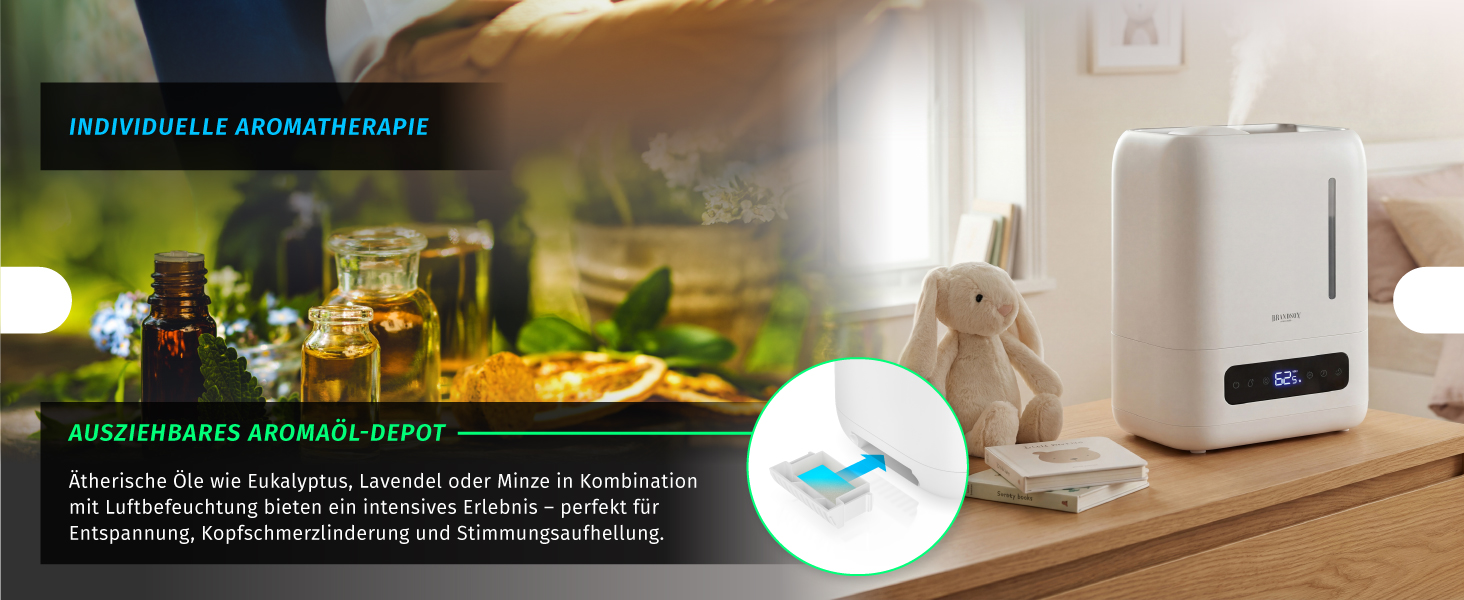 Зволожувач повітря Brandson 4 л з пульт дистанційного керування, ультразвуковий, LED-дисплей, 3 режими, аромадифузор, функція дезінфекції, нічний режим, для спальні та дитячої кімнати