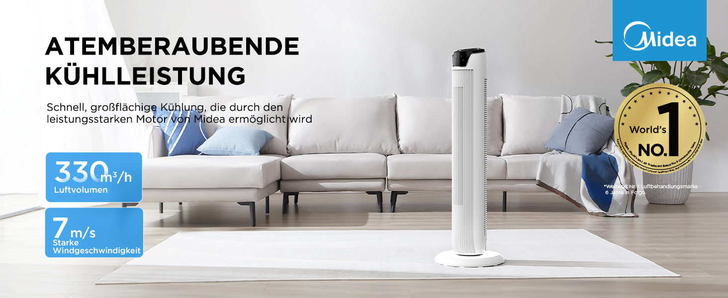 Вентилятор підлоговий Midea FZ10-26MR(BL) 96 см з пультом, 33 дБ, LED дисплей, 4 режими, для спальні та офісу, білий