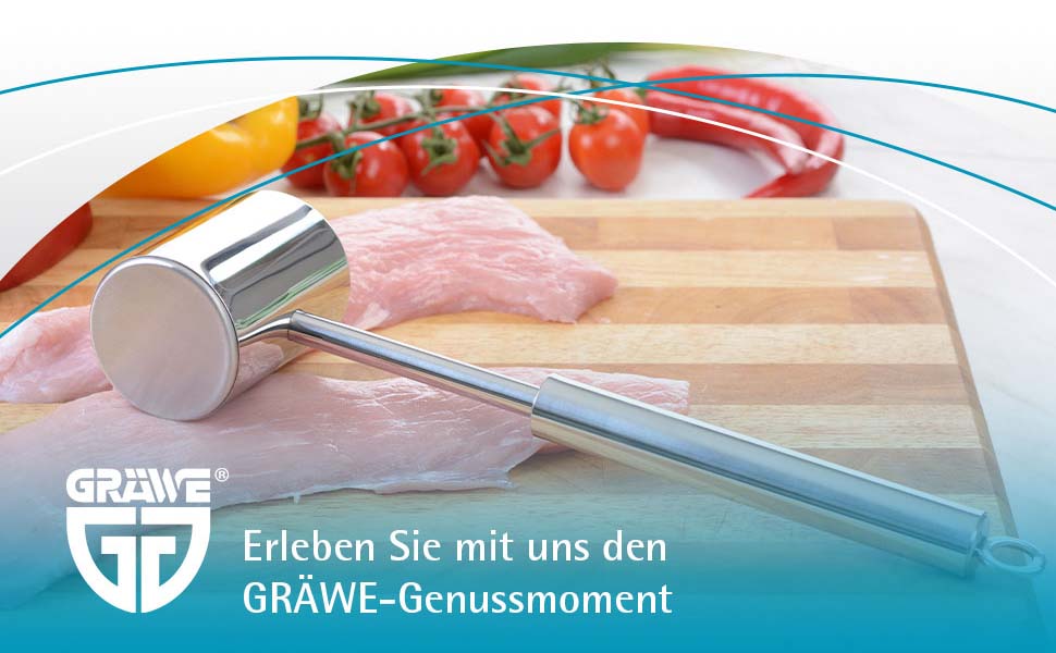 Молоток для м'яса GRÄWE з нержавіючої сталі, двосторонній відбійний молоток з гладкою та рифленою поверхнею, 28 см