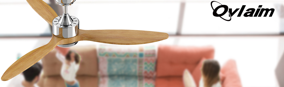 Deckenventilлятор Ovlaim 132 см з освітленням та пультом керування, тихий DC мотор, 3 лопаті, для дому, вітальні, спальні, Burlywood/Silver